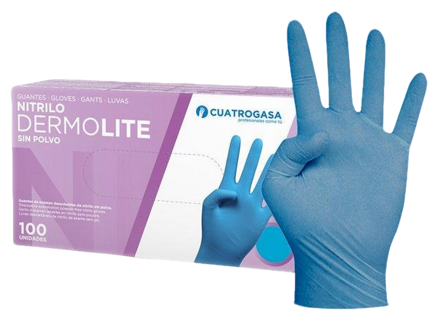 LUVAS DESC NITRILO DERMOLITE 4GASA AZUL T-XL 100UN
