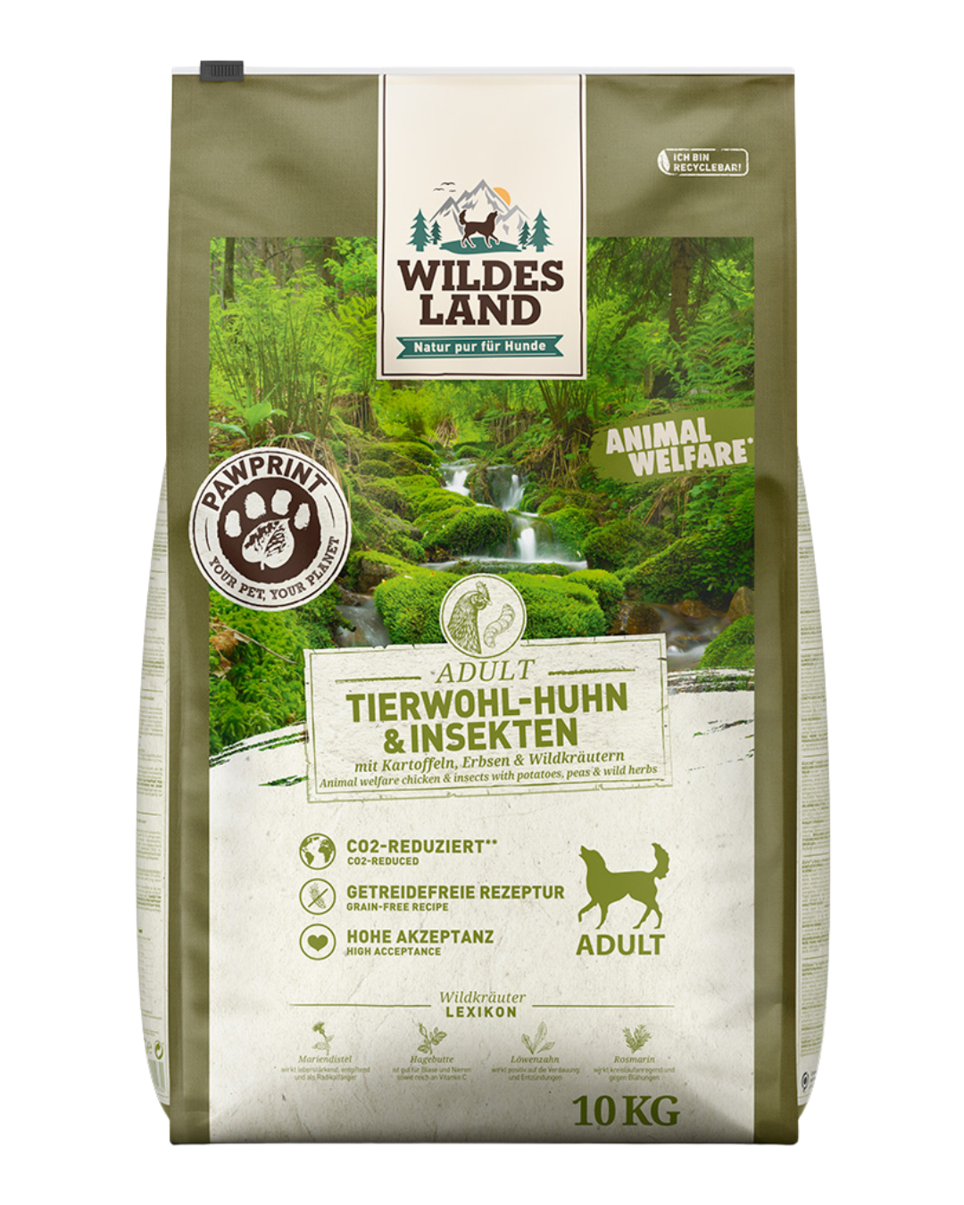 Wildes Land – Croquettes – PawPrint Bien-Être Animal Poulet & Insectes 10 kg