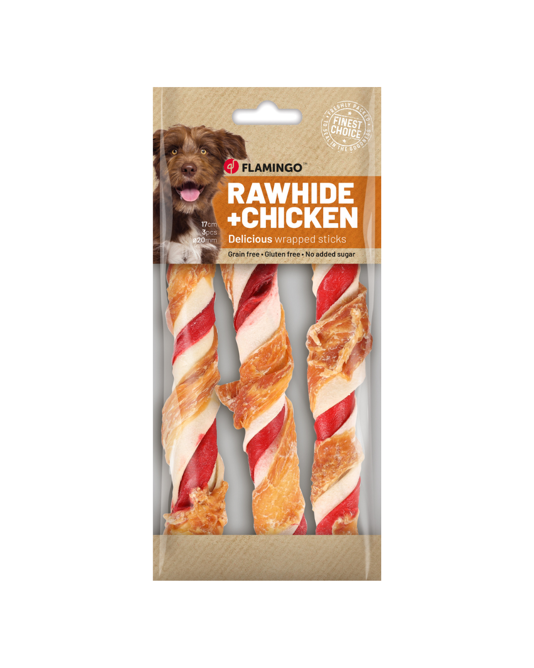 Flamingo- R´HIDE BÂTON MULTICOLORE AU POULET 20MM 17CM 3PCS 130G