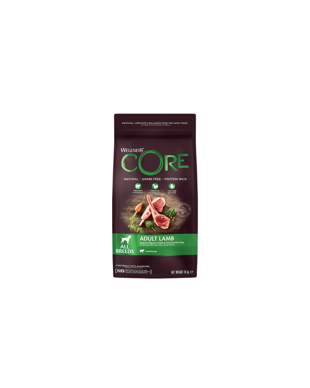 Wellness CORE Adult – Croquettes Naturelles à l’Agneau sans Céréales pour Chiens Adultes