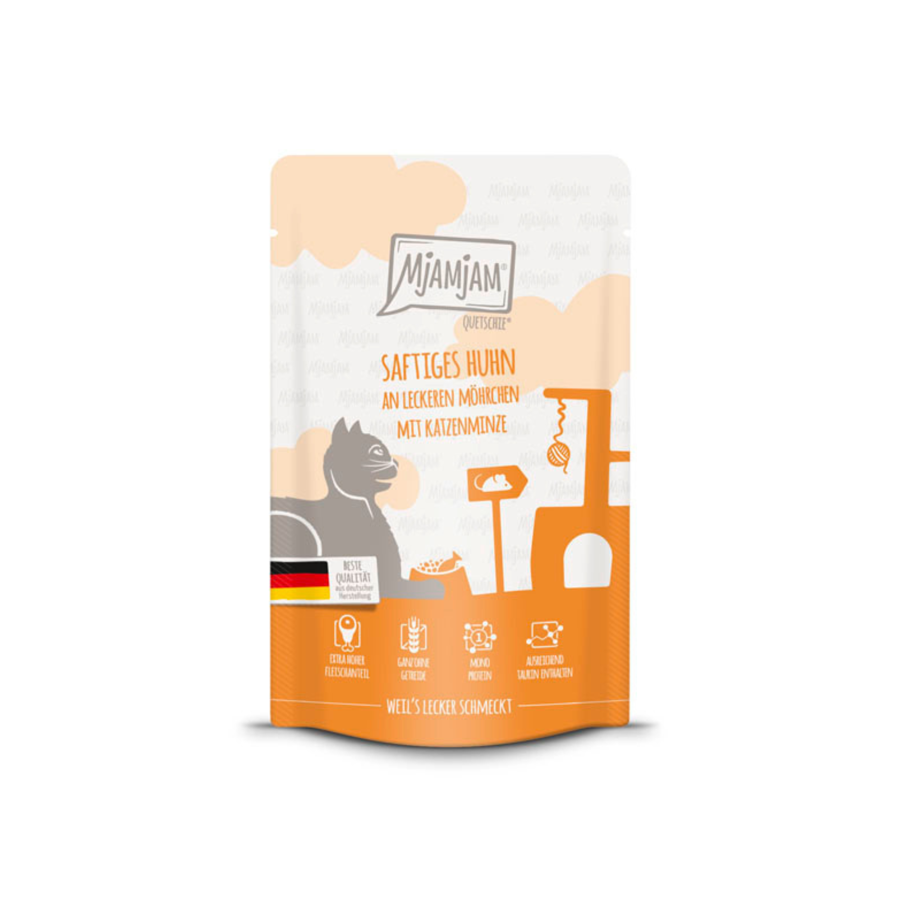 Poulet succulent avec de savoureuses carottes – Chat – 125g Quetschie – repas délicieux