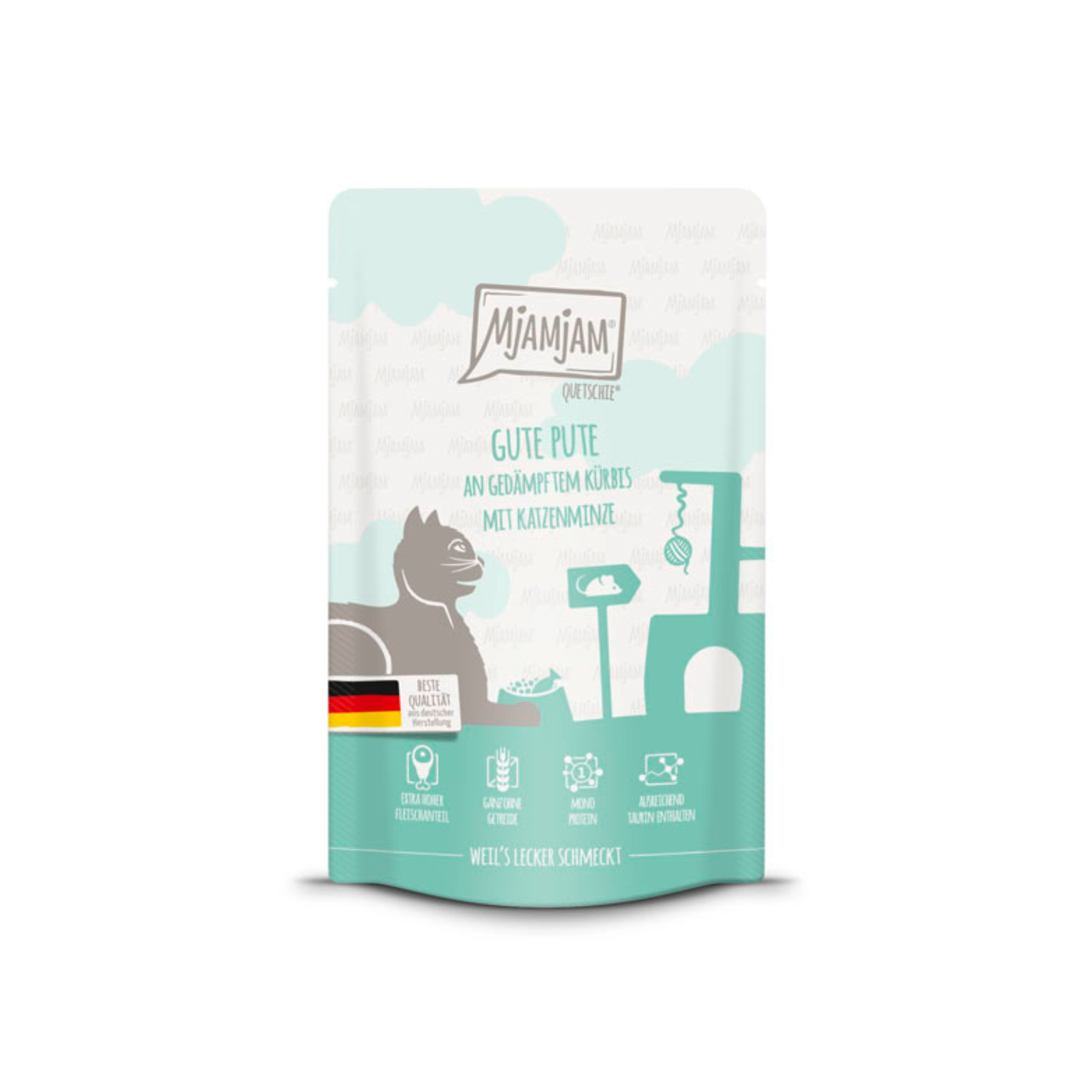 Bonne dinde avec courge vapeur et herbe à chat – Chat – 125g Quetschie – repas délicieux