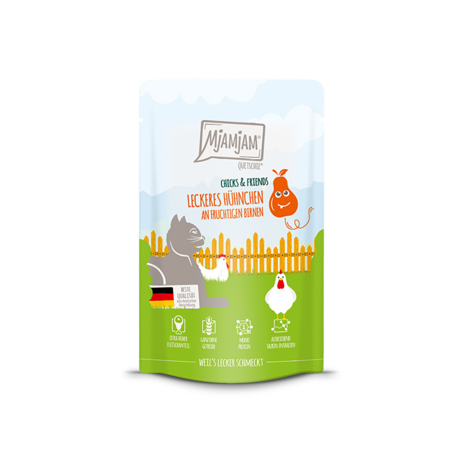 Poulet savoureux aux poires fruitées – Chat – 125g Quetschies – Chicks & Friends