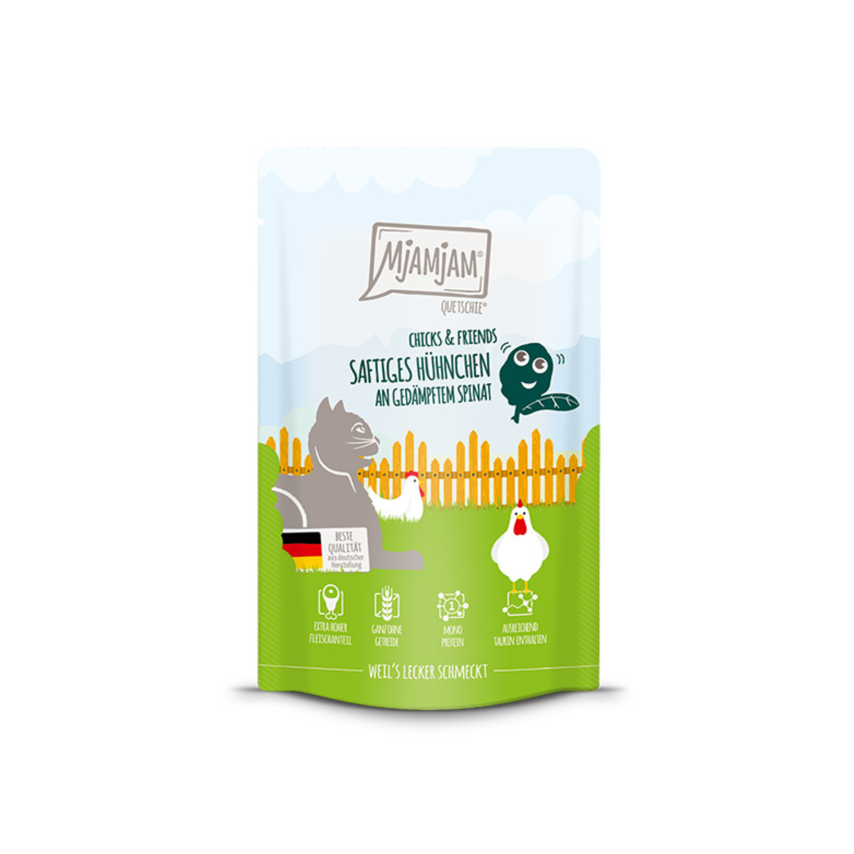 Poulet juteux avec épinards vapeur - Chat - 125g Quetschies - Chicks & Friends