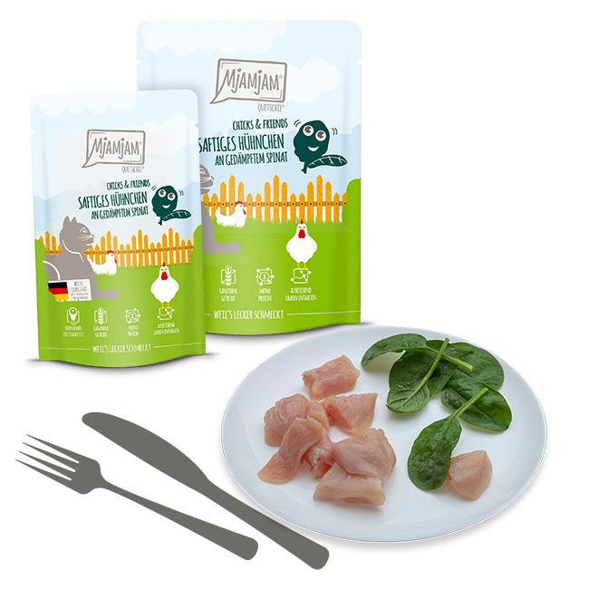 Poulet juteux avec épinards vapeur - Chat - 125g Quetschies - Chicks & Friends