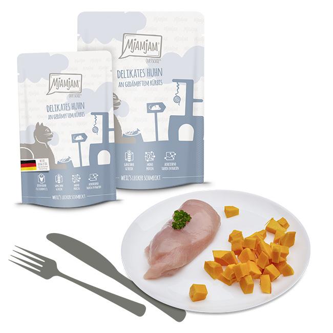 Poulet délicieux avec courge vapeur - Chat - Quetschie 125g - repas délicieux
