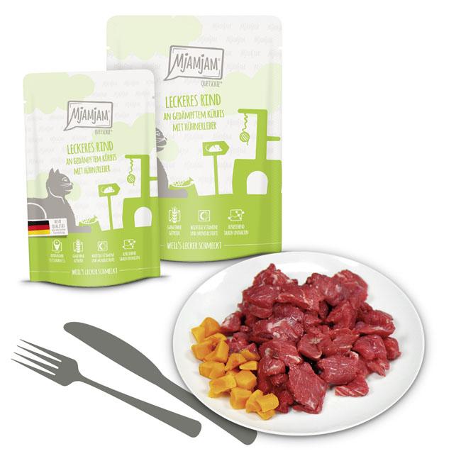 Boeuf savoureux avec courge vapeur et foie de poulet - Chat - 125g Quetschie - repas délicieux