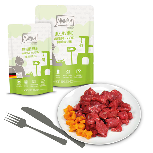 MjAMjAM – Délicieux bœuf à la courge vapeur et foie de poulet 300g