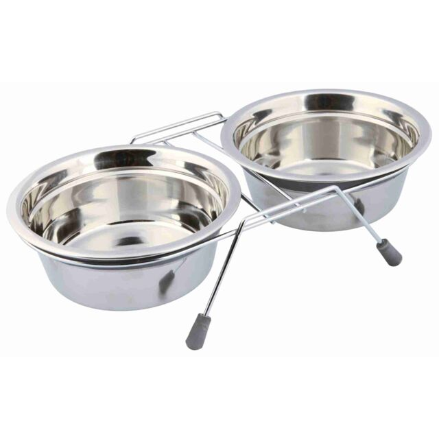 Set de Gamelles Anti-Bruit – Acier Inoxydable avec Support en Métal