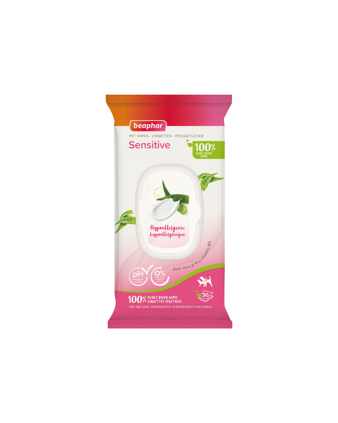 Lingettes Humides Sensibles 30 unités – Pour Chiens et Chats – Beaphar