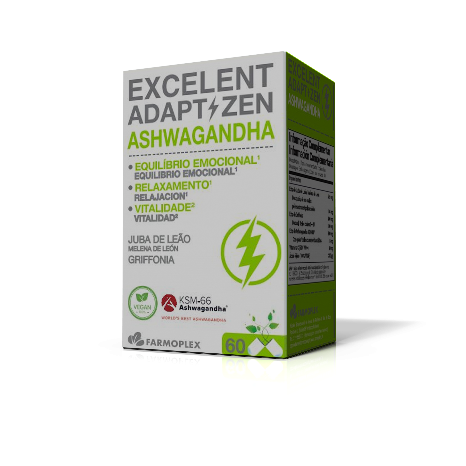 Embalagem de Excellent Adapt Zen Ashwagandha 60 cápsulas