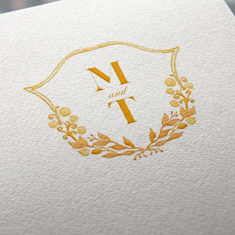 Watercolor crest with 2 initials