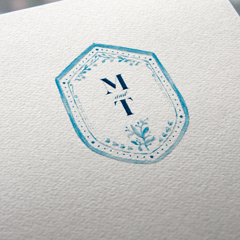 Watercolor crest with 2 initials