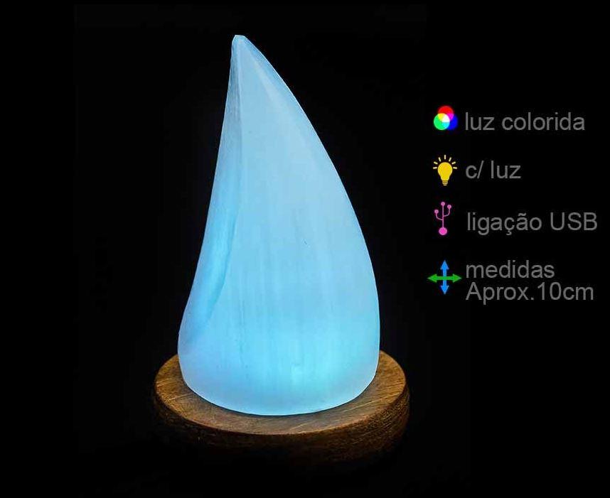 Candeeiro Selenite Gota USB c/ base 10cm