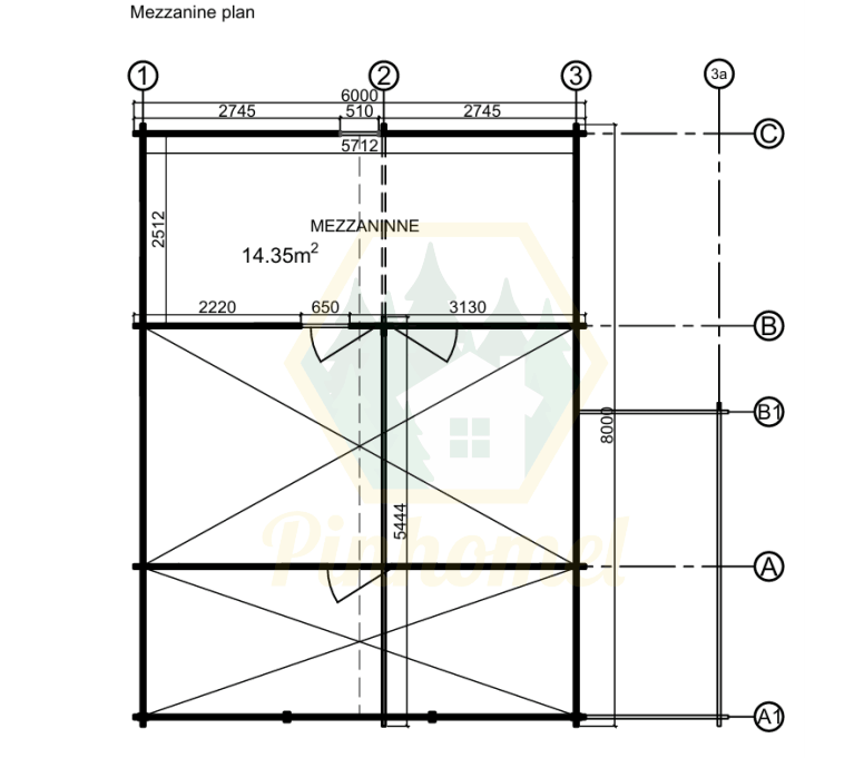 PINHOMEL27 - 6x6m (com mezanino), 44mm  