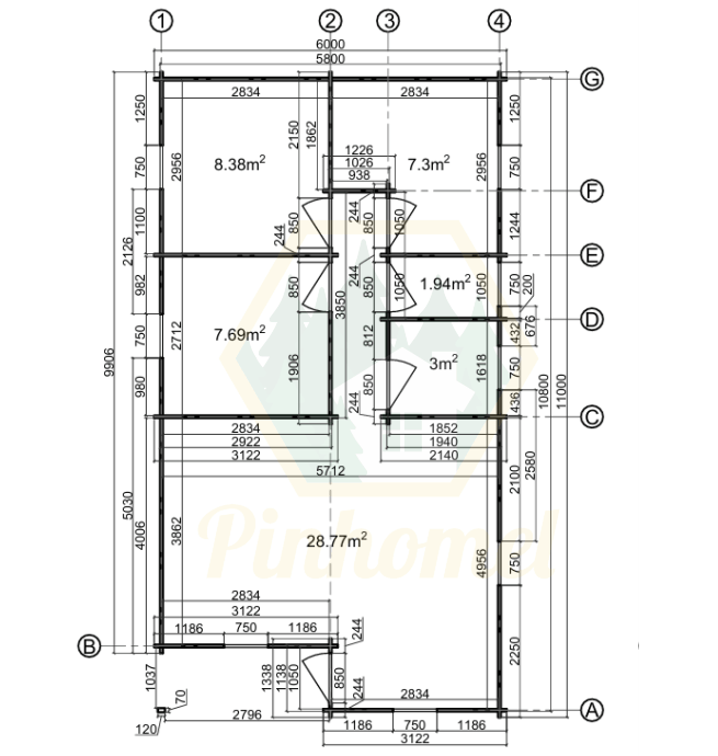 PINHOMEL12 - 6x11m, 66m²- 44mm    