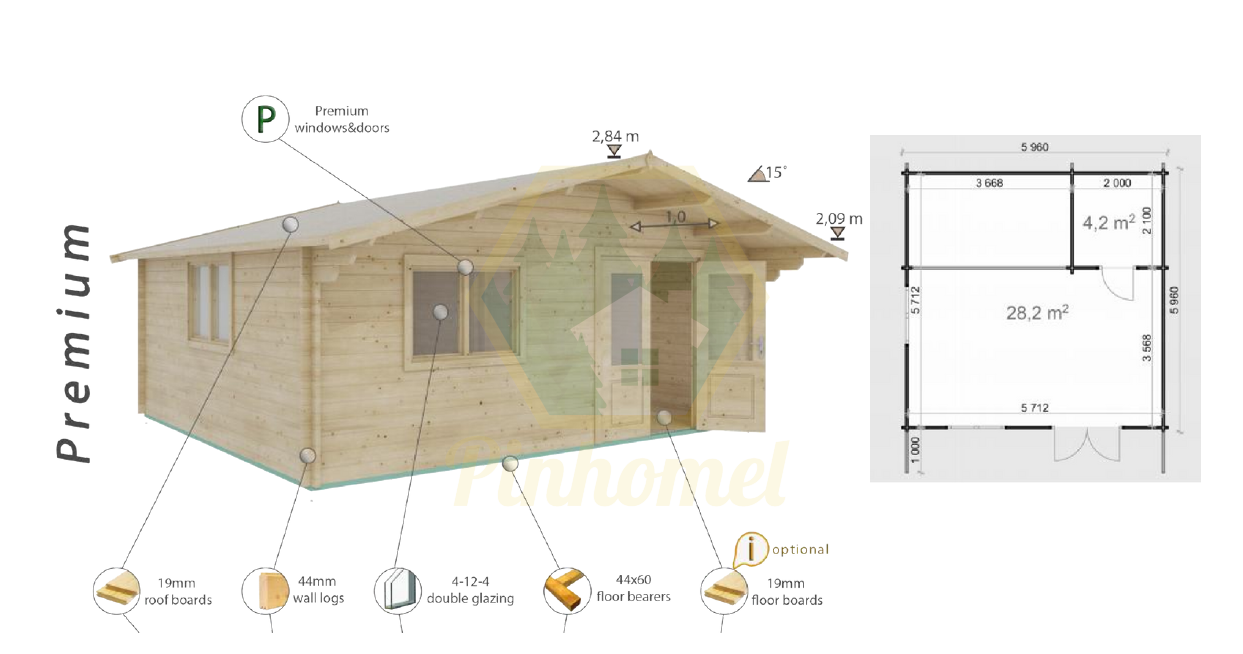 LINUS 6x6m com WC- 44mm 